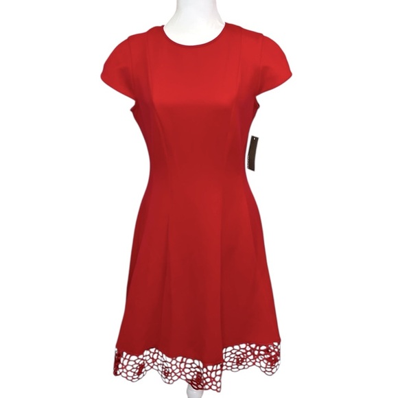 Donna Ricco Cutout Roses Hem Red Dress - Picture 5 of 8